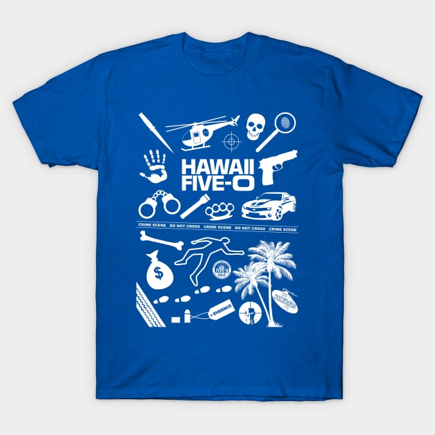 Hawaii Five-O Icons White T-Shirt by fozzilized